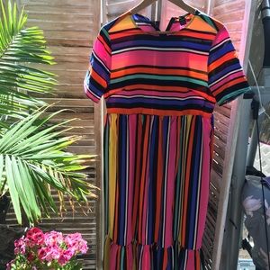 Shein brand color striped maxi dress, bright and beautiful!